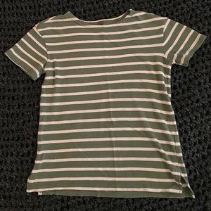 Green and White striped t shirt with side slit